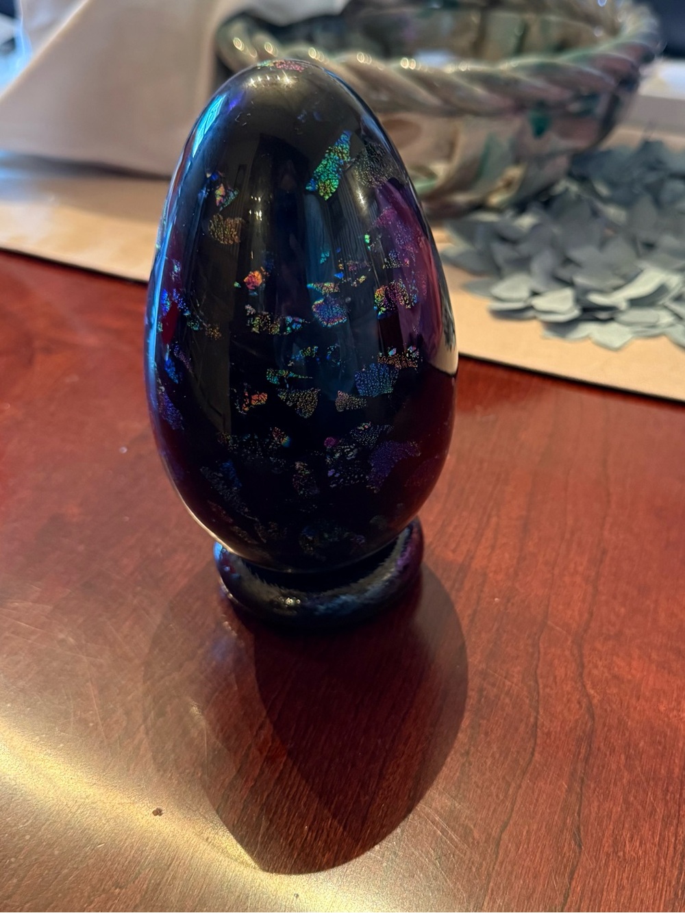 Black Iridescent Decorative Glass Egg - Home Art
